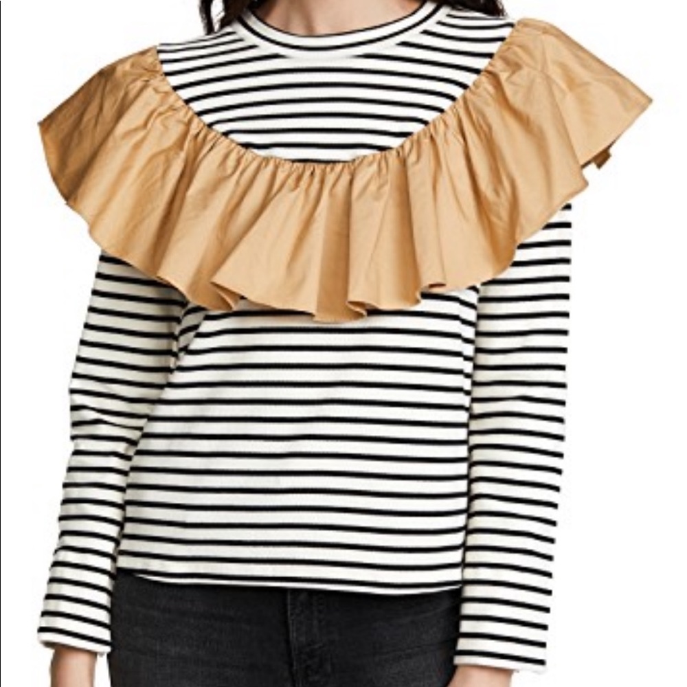 English Factory striped ruffle sweater